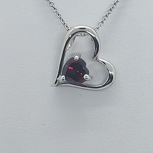 GARNET HEART PENDANT NECKLACE 925 STERLING SILVER